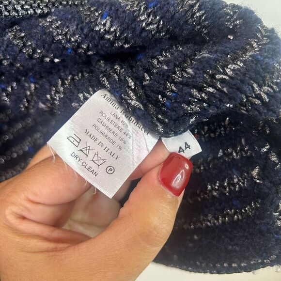 Amina Rubinacci Blue Long Sleeve Knit Wool Cashmere Blend Cardigan Women's Sz 44 - Picture 7 of 12